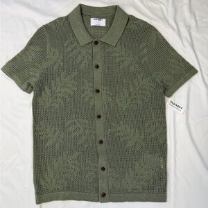 Old Navy Olive Green Short-Sleeve Button-Up Knit Shirt New with Tags